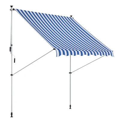 Outsunny 6.6'x5' Manual Retractable Patio Awning Window Door Sun Shade Deck Canopy Shelter Water Resistant UV Protector Blue