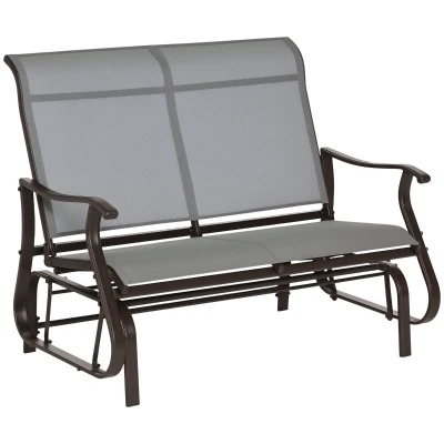 Outsunny Garden Double Gliding Chair, Patio Glider Armchair for Outdoor, Backyard Mesh Seat and Backrest, Steel Frame, Light Grey