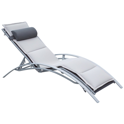 Outsunny Patio Reclining Chaise Lounge with Cushion and Padded Pillow Grey