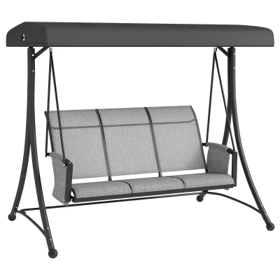 Outsunny 3 Person Outdoor Porch Swing Chair with Adjustable Canopy, Mixed Grey