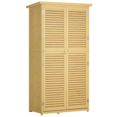 Outsunny 3' x 5' Wooden Garden Storage Shed, Sheds & Outdoor Storage with Asphalt Roof & 2 Large Wood Doors with Lock, Natural