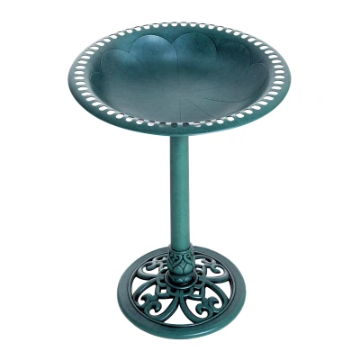 Outsunny 27'' Bird Bath Outdoor Resin Decor with Fleur De Lis Pattern, Time-Worn Finish