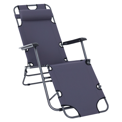 Outsunny Folding Chaise Lounge Chair, Outdoor Portable 2-Level Adjustable Recliner Zero Gravity Chair with Headrest Pillow, Armrests with Storage Mesh Pocket, Grey