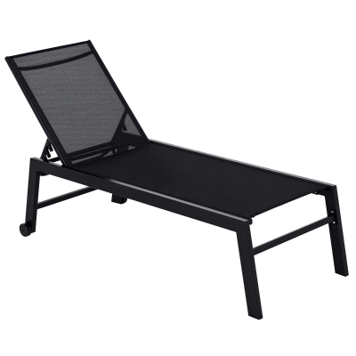 Outsunny Outdoor Lounge Chair, Patio Lounger with 5-Position Reclining Backrest and 2 Wheels for Poolside, Beach, Lawn, Black