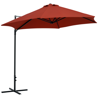 Outsunny 8.5FT Offset Patio Umbrella with 360° Rotation, Outdoor Cantilever Roma Parasol Hanging Sun Shade Canopy Shelter with Cross Base, Wine Red