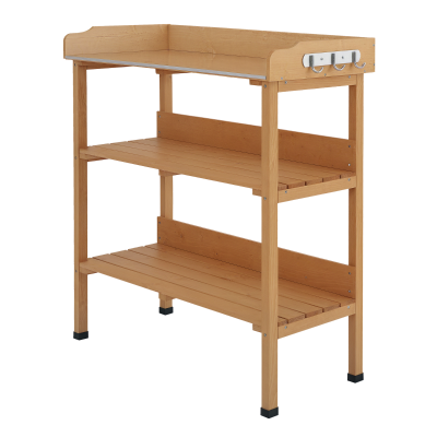 Outsunny Outdoor Garden Wooden Potting Bench Work Station Table Tool Storage Shelf w/ Hooks, Natural