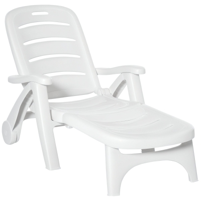 Outsunny Adjustable Outdoor Chaise Lounge Chair with Wheels, White