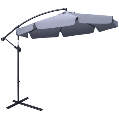 Outsunny 9FT Offset Hanging Patio Umbrella Cantilever Umbrella with Easy Tilt Adjustment, Cross Base and 8 Ribs for Backyard, Poolside, Lawn and Garden, Dark Grey