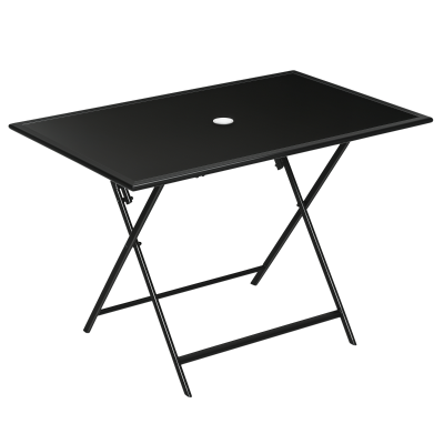 Outsunny Foldable Outdoor Dining Table with Umbrella Hole, Patio Table for 6 with Glass Top Table, Metal Frame for Garden Lawn Backyard, Black