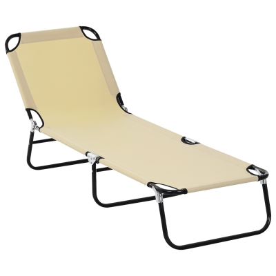 Outsunny Folding Chaise Lounge Chairs, 5-Level Recline, Beige