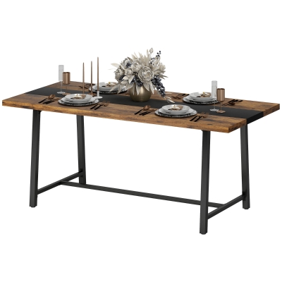 HOMCOM Industrial 70.9" Dining Table for 8 with Steel Legs, Brown