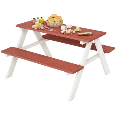 Outsunny Kids Outdoor Table Set Wooden Toddler Picnic Table and Benches for 4 Kids 3-8 Years, Easy Installation, Natural Wood