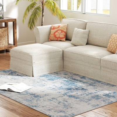 HOMCOM 4x6 Washable Modern Abstract Rug, Non-Slip Carpet, Blue