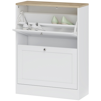 HOMCOM Slim Shoe Storage Cabinet, Modern Shoe Cabinet with 2 Flip Drawers and Adjustable Shelves for 12 Pairs, White