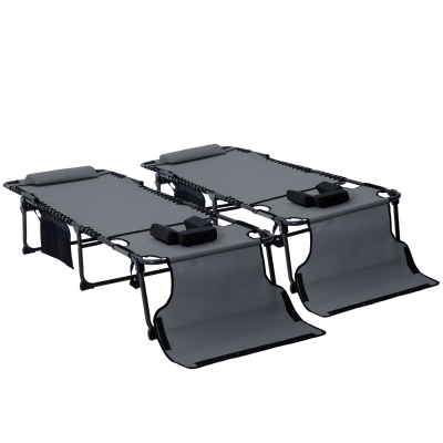 Outsunny 2-Piece Folding Chaise Lounge Chairs, Gray, 5-Level Recline