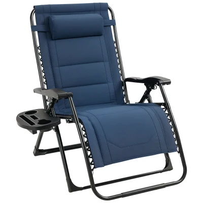 Outsunny Zero Gravity Lounger Chair, Padded Folding Reclining Patio Chair with Cup Holder, Detachable Headrest, Extra Wide Seat, 400 LBS Weight Capacity for Poolside, Camping, Blue