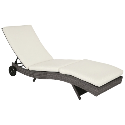 Outsunny Adjustable Wicker Chaise Lounge Chair, Cream White