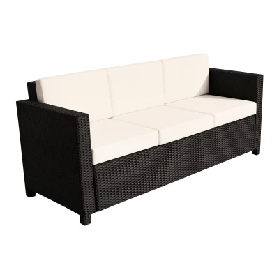 Outsunny Deluxe 3 Seat Rattan Wicker Sofa Garden Outdoor Patio Furniture with Cushion, Cream White