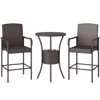 Outsunny 3-Piece Rattan Bar Set with Ice Bucket, Dark Brown