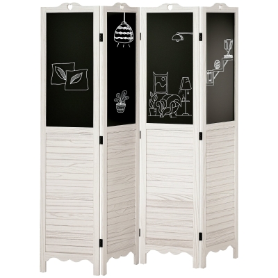 HOMCOM 4-Panel Folding Privacy Screen with Blackboard, 5.5 Ft, White