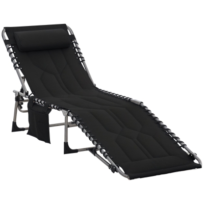 Outsunny Folding Chaise Lounge Chair, 6-Level Reclining, Black