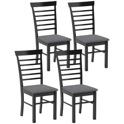 HOMCOM Set of 4 Farmhouse Upholstered Dining Chairs, Black/Gray
