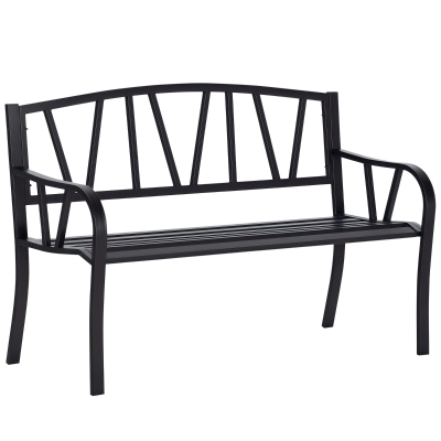 Outsunny 50" Metal Garden Bench, Black Outdoor Seating for 2