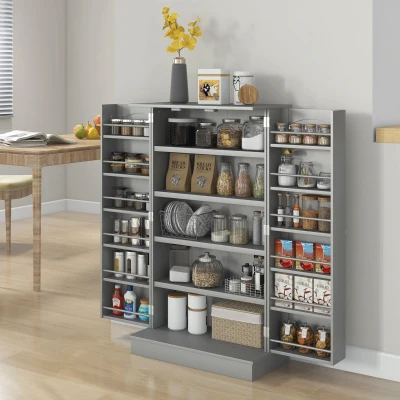 HOMCOM Freestanding Kitchen Pantry Cabinet with 12 Shelves, Gray