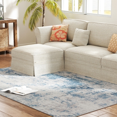 HOMCOM 5x7 Washable Non-Slip Modern Abstract Rug, Blue