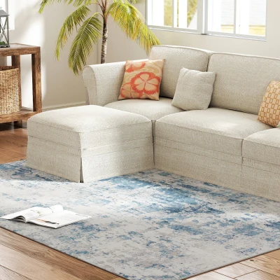 HOMCOM 5x7 Washable Non-Slip Modern Abstract Rug, Blue