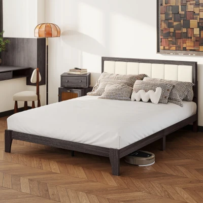 HOMCOM Queen Platform Bed Frame with Headboard, Wooden Slats, Walnut