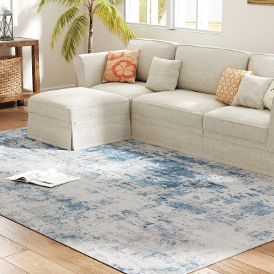 HOMCOM 8x10 Washable Non-Slip Modern Abstract Rug, Blue