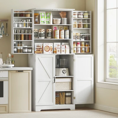 HOMCOM 72" Farmhouse Kitchen Pantry Cabinet with Barn Doors, White