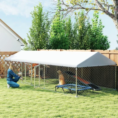 PawHut Outdoor Dog Kennel with Roof & UV-Resistant Cover, 19.7'