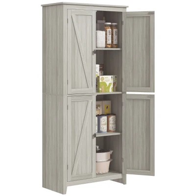 HOMCOM 72" Freestanding Storage Cabinet, Kitchen Pantry Cabinet with Doors and Shelves for Dining Room, Grey