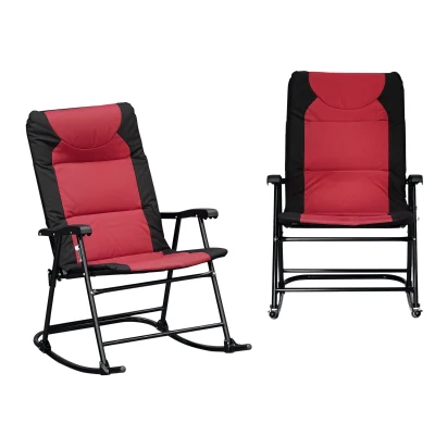 Outsunny Folding Rocking Chair Set of 2 Padded Rockers with Armrest, Red & Black