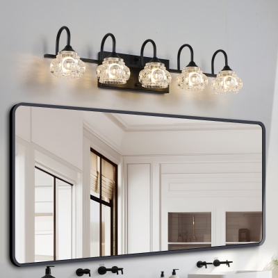 Retro 5-Light Vanity Light Fixture with Crystal Glass Shades, Black