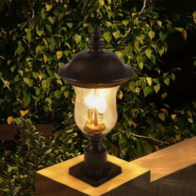 Vintage Outdoor Lamp Post Light with Clear Glass Shade, Brown+Bronze