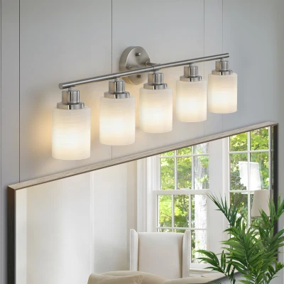31.5" Modern 5-Light Vanity Wall Sconce with Brushed Nickel Finish, Silver