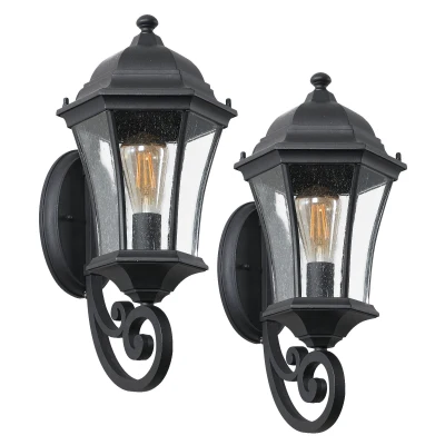 2-Pack Vintage Wall-Mounted Outdoor Lantern Lights with Versatile Lighting, Black