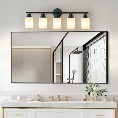 31" Modern 5-Light Vanity Bathroom Mirror Light with Iron Frame, Black+White