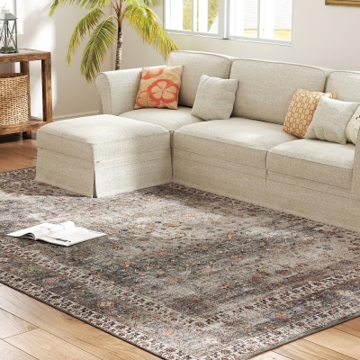 HOMCOM 8x10 Machine Washable Non-Slip Area Rug, Mixed-Brown