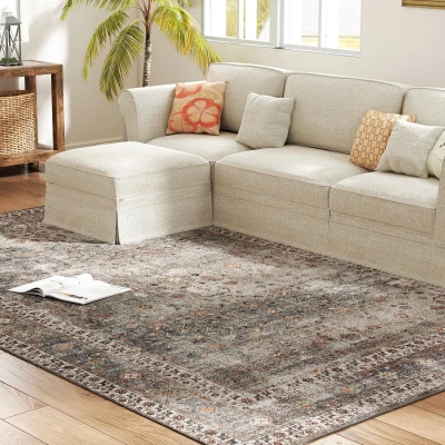 HOMCOM 8x10 Machine Washable Non-Slip Area Rug, Mixed-Brown