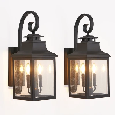 23" Outdoor Wall Lantern Light 2-Pack with Weather Resistant, Black
