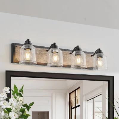 31.5" Farmhouse 4-Light Wall Sconce with Clear Glass Shades, Black