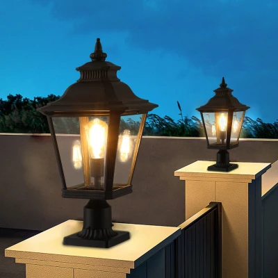 2-Pack Outdoor Post Lantern Lights with Weather-Resistant Design, Black