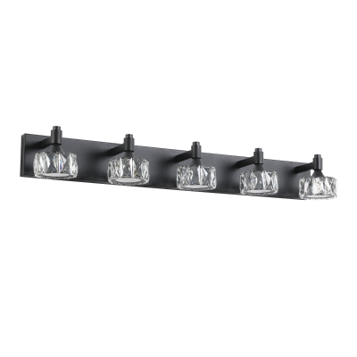 Modern 5-Light LED Vanity Light Fixture with Crystal Glass Shades, Black