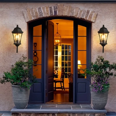 2-Pack Vintage Wall-Mounted Outdoor Lantern Lights with Versatile Lighting, Black