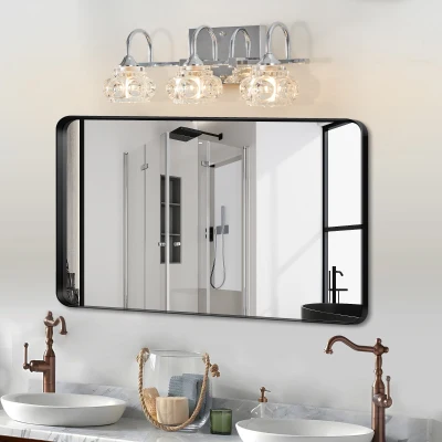 17" Elegant 3-Light Bathroom Fixture with Clear Glass Shades, Silver