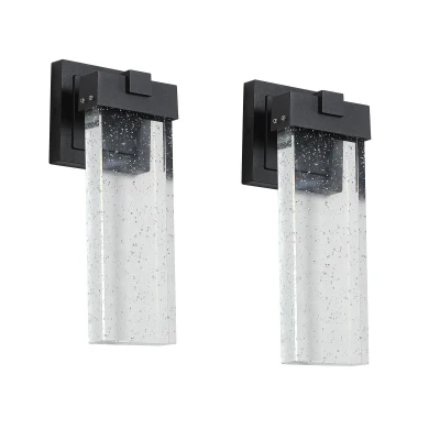 2-Pack Outdoor Wall Light Fixture with Bubble Crystal and Light Sensor, Black